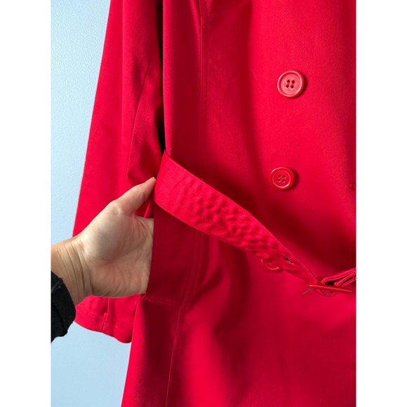 New JM Collection Red Double Breasted Belted Trench Coat Lined Size Large Cotton - Picture 4 of 15
